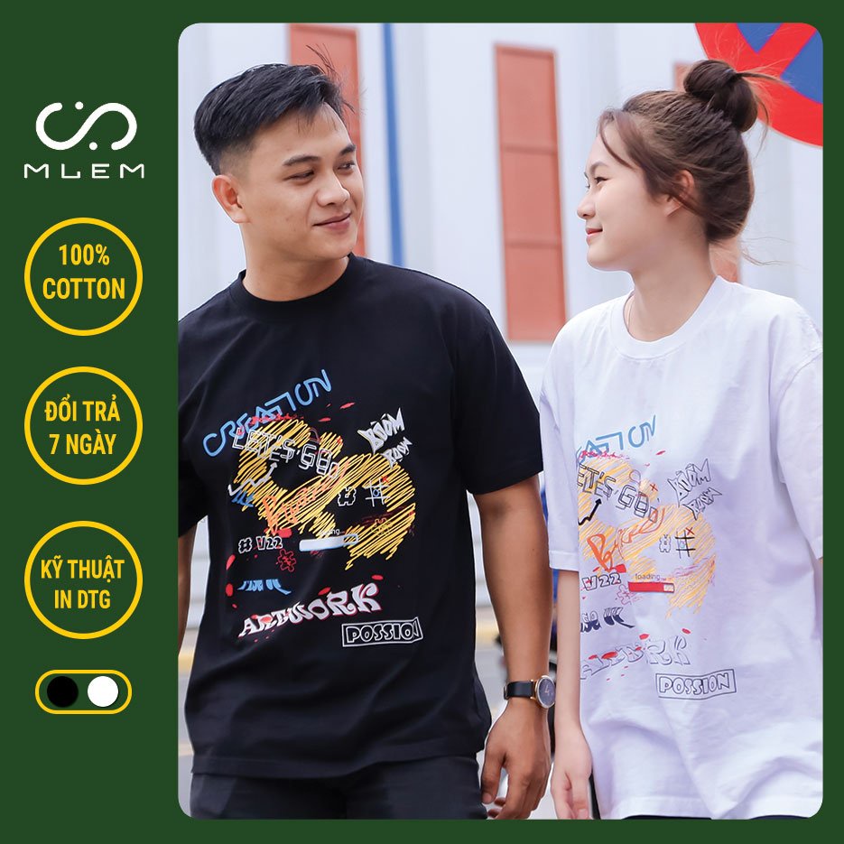 Áo Thun Cổ Tròn Unisex Nam Nữ Tay Lỡ MLEM Artwork 100% Cotton Cao Cấp Áo Phông Form Rộng Chất Mát Vải Dày
