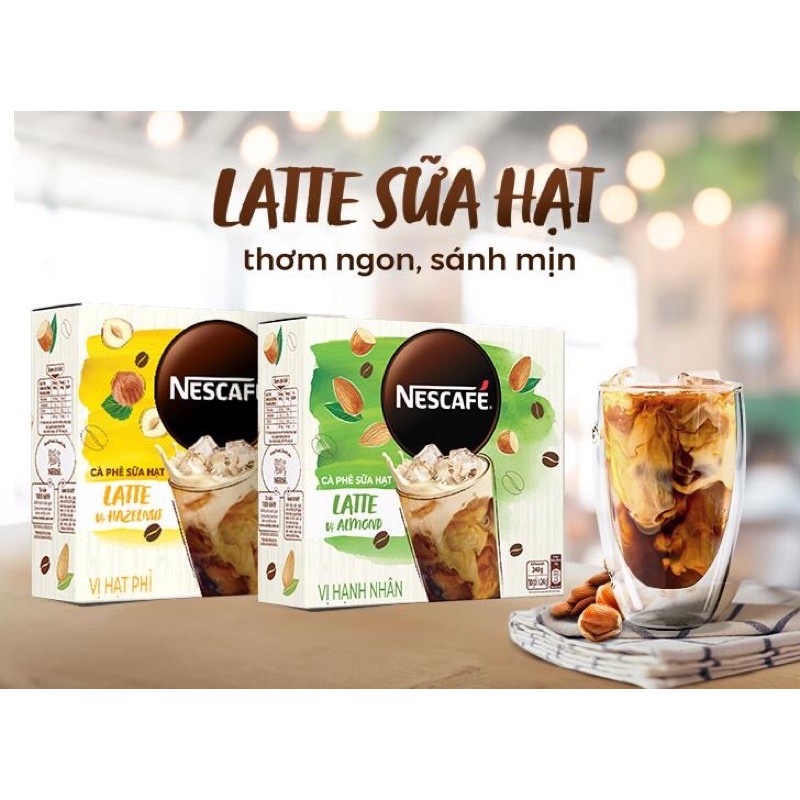 Cà phê sữa hạt Latte Nescafe vị hạt phỉ/hạnh nhân/Capuchino vị dừa 240g