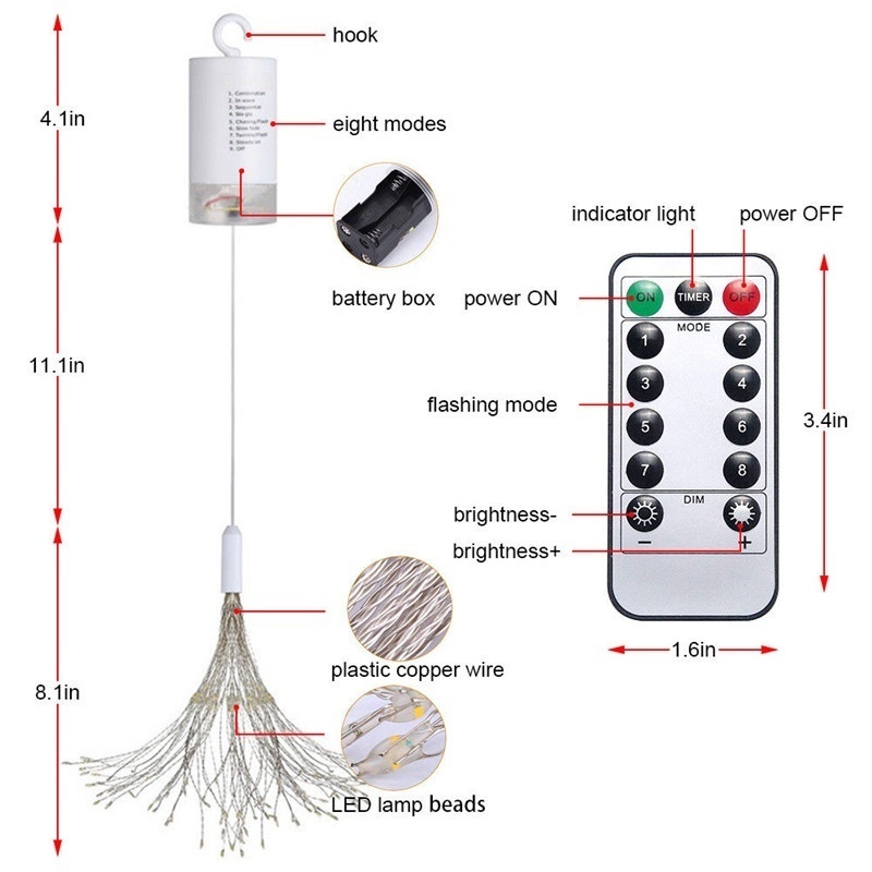 Đèn LED 8 chế độ chạy bằng pin treo trang trí sân vườn