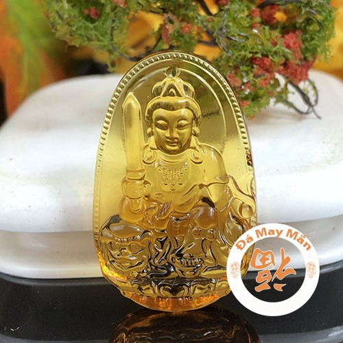 Mặt Dây Chuyền Phật Bản Mệnh Văn Thù Bồ Tát Lưu Ly Vàng
