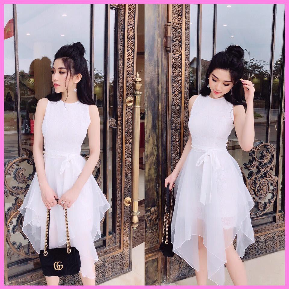 [Xả kho] Đầm ren trắng dự tiệc cao cấp sang trọng, đầm ren phối lưới xòe xếp tầng sang trọng [ Váy trắng dự Tiệc ]