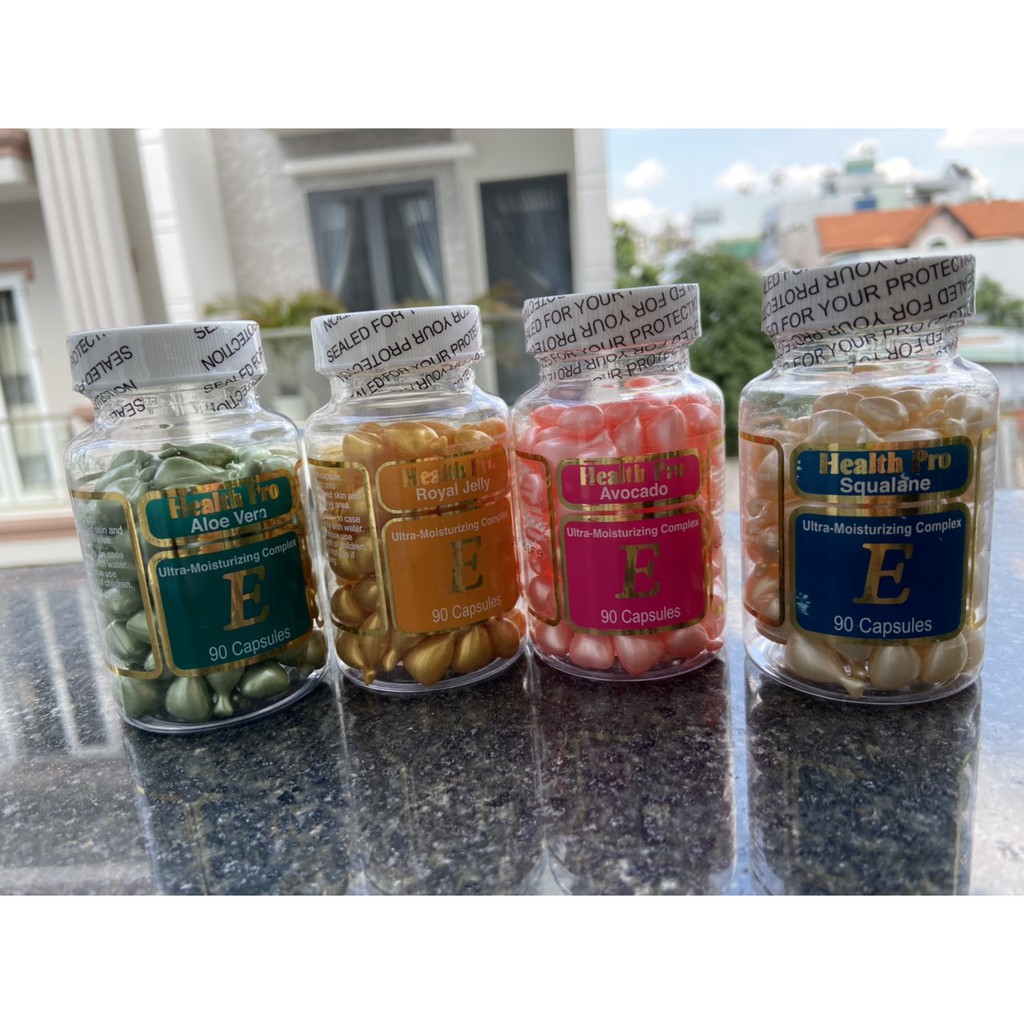 Vitamin E Health Pro 90 viên _ viên bôi da chiết xuất từ Sữa Ong Chúa / mầm Olive / Lô Hội / Trái Bơ.