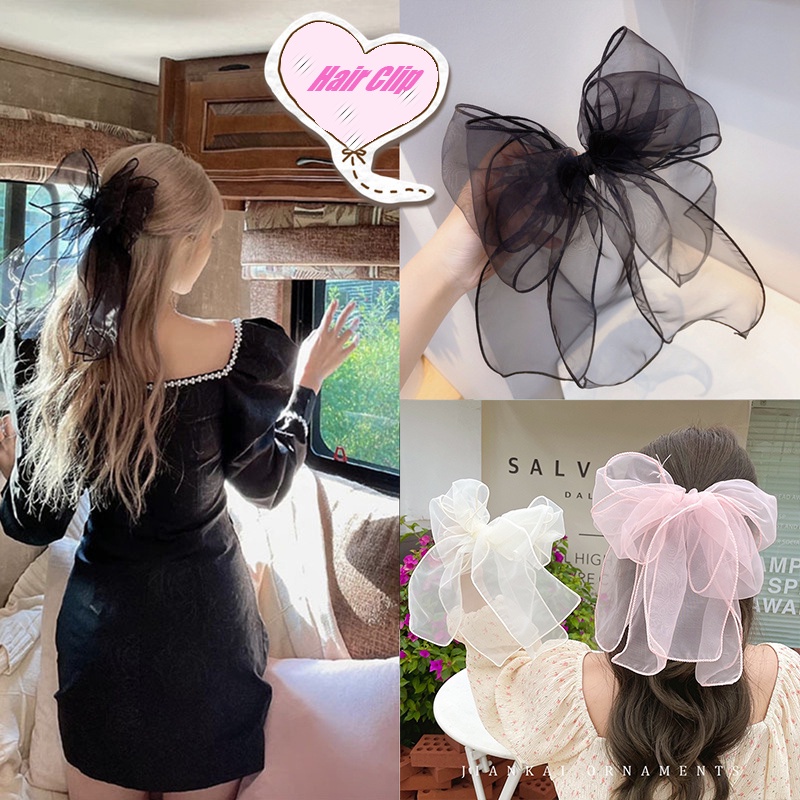 Kẹp Tóc Hình Nơ Bằng Lưới Cỡ Lớn Màu Đen Thời Trang Cho Nữ 2022