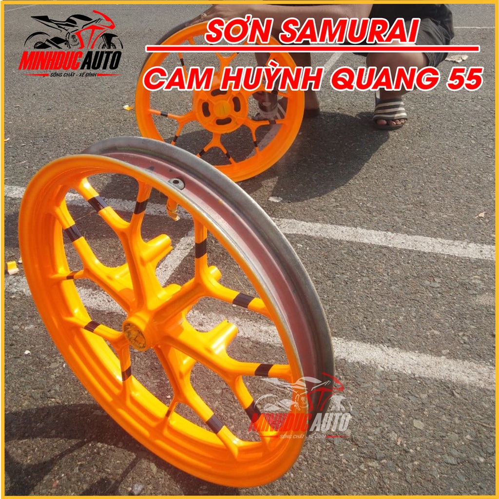 Sơn Samurai màu cam huỳnh quang 55 - chai sơn xịt cao cấp dành cho sơn xe máy, ô tô