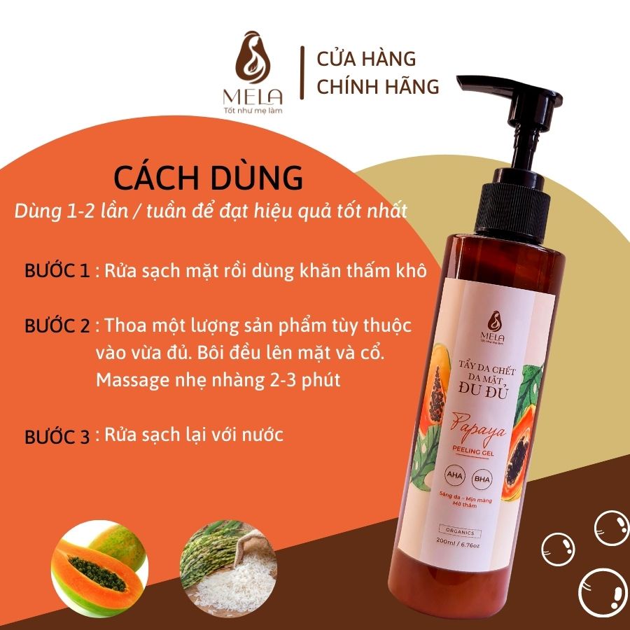 Tẩy Da Chết Mặt Đu Đủ MELA  Làm Sạch Sâu Lỗ Chân Lông, Tẩy Tế Bào Chết Giúp Sáng Mịn Và Đều Màu Da  200ml - ML09