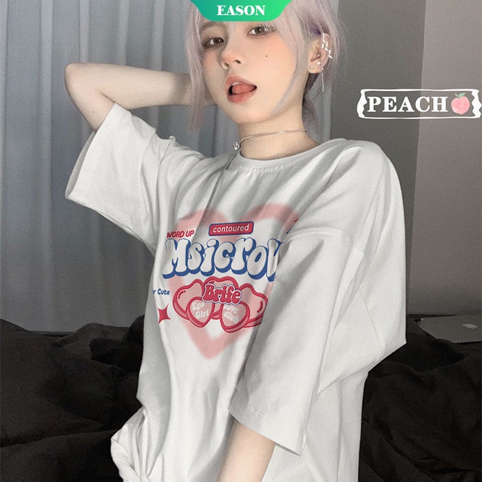 Áo Thun 100% Cotton Tay Ngắn Dáng Rộng In Hình Hoạt Hình Dễ Thương Phong Cách Hàn Quốc