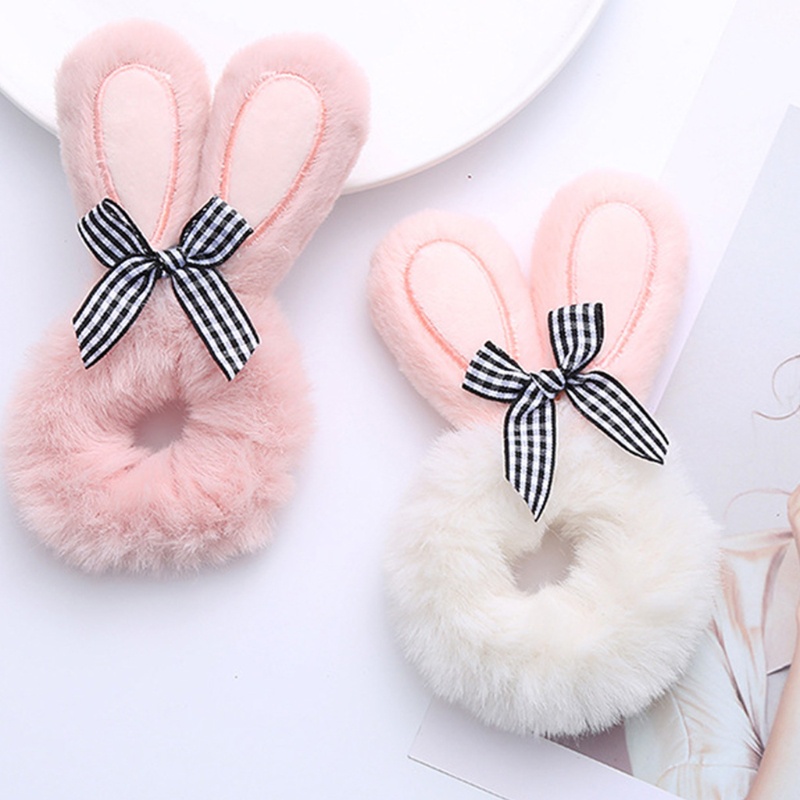 Dây Cột Tóc Tai Thỏ Lông Nhung Co Giãn