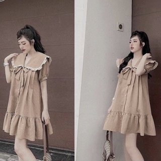 Đầm kem đuôi cá cổ bèo (kèm hình thật)