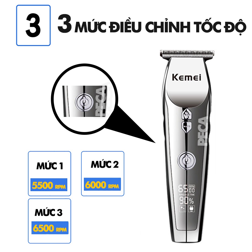 Tông đơ chấn viền không dây Kemei KM-126 màn hình LCD thông minh, 3 tốc độ cắt, có thể khắc tatoo, cạo trắng...