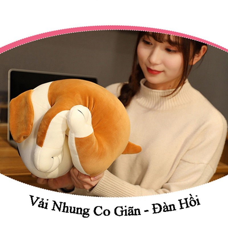 Gấu Bông Chú Chó Nằm Mắt Híp Mũi tròn - Kích Thước 67cm - Chất Liệu Cao Cấp