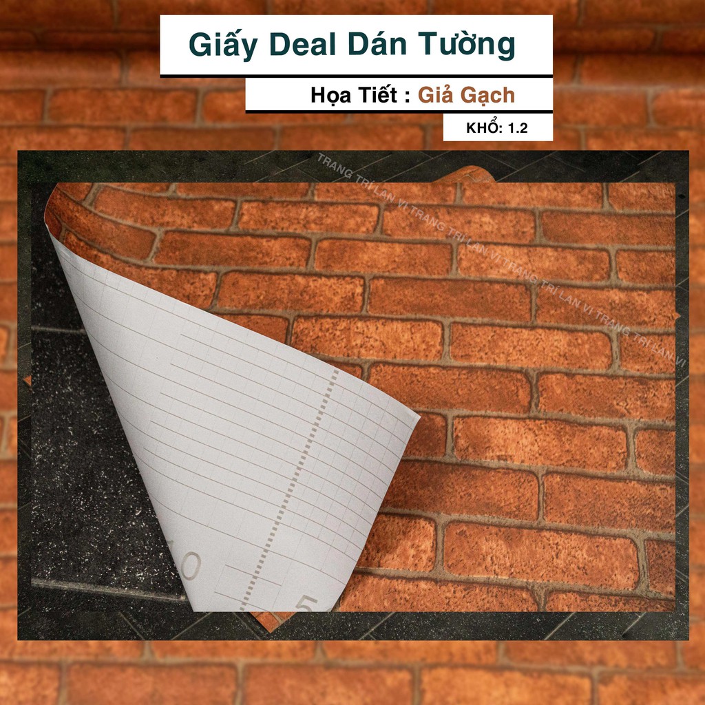 Giấy dán tường decal giả gạch đỏ hoa văn 3D - có sẵn keo mặt sau - khổ 1,2m