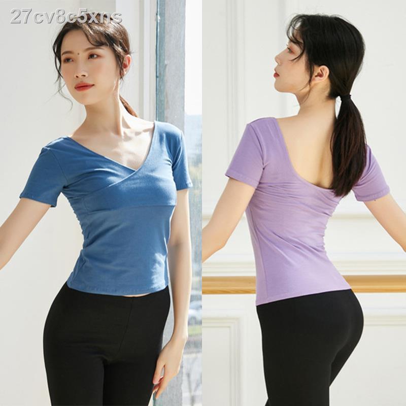♤❡Quần áo tập thể dục mùa hè nữ chéo cổ chữ V ngắn tay leotards múa ba lê nhịp điệu khiêu vũ hiện đại Latin