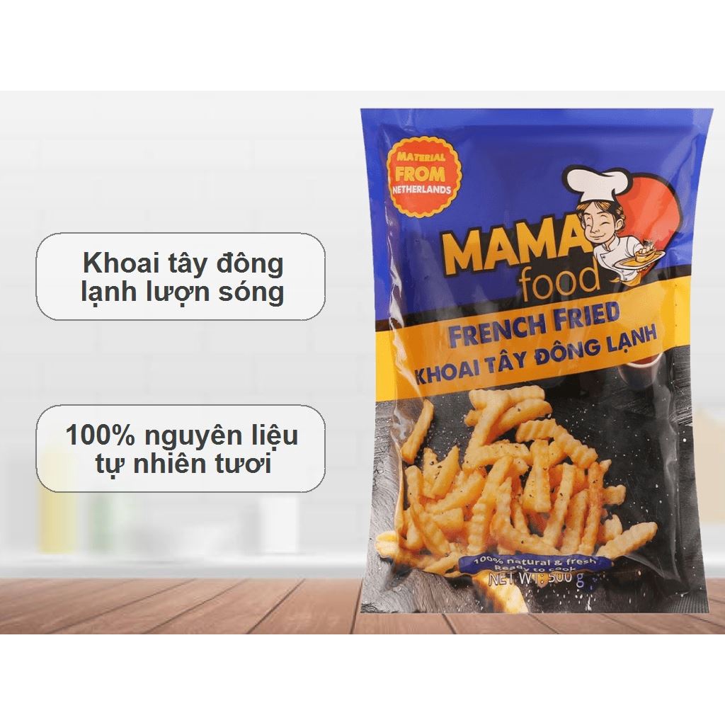 Khoai tây đông lạnh cắt lượn sóng Mama Food gói 500g