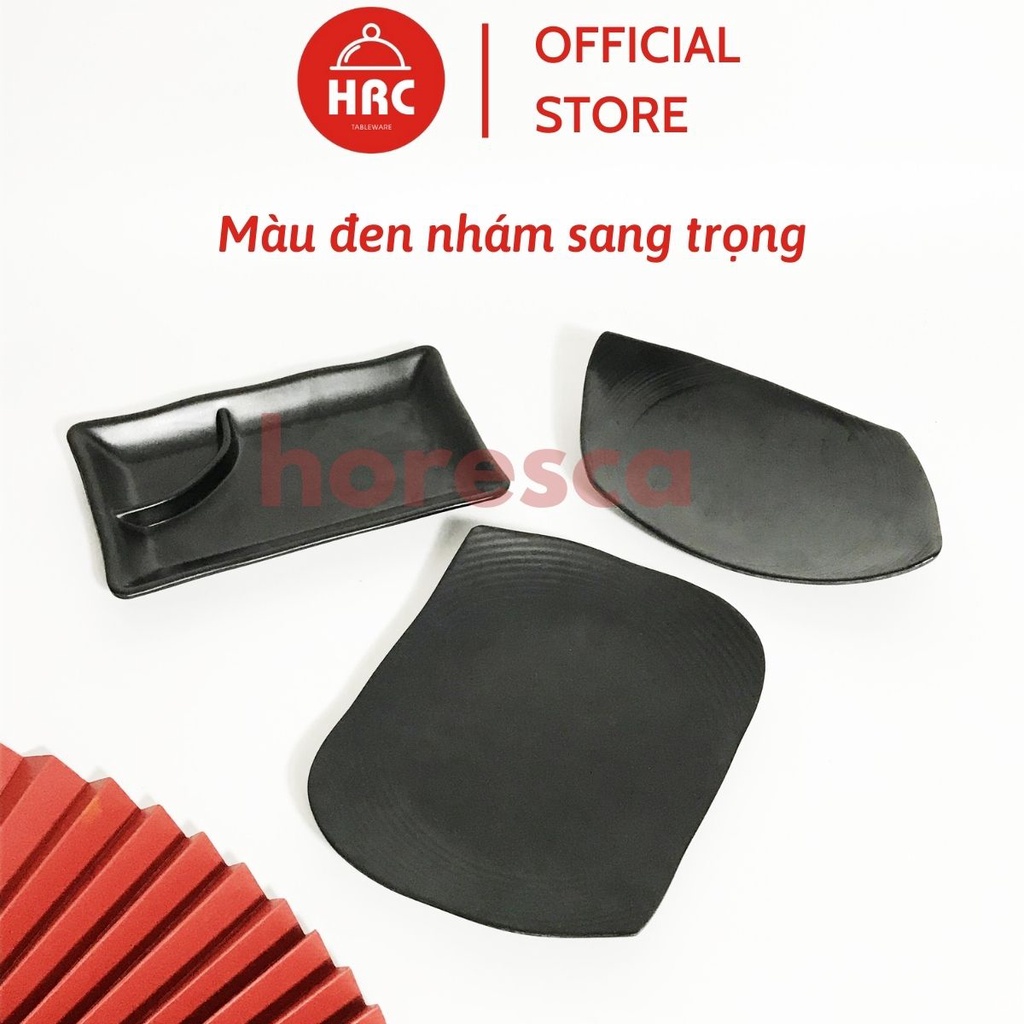 Bộ đĩa kiểu dáng độc đáo 100% melamine (GIÁ TỐT) Đĩa lòng sâu đen nhám phong cách Nhật Bản Hàn Quốc