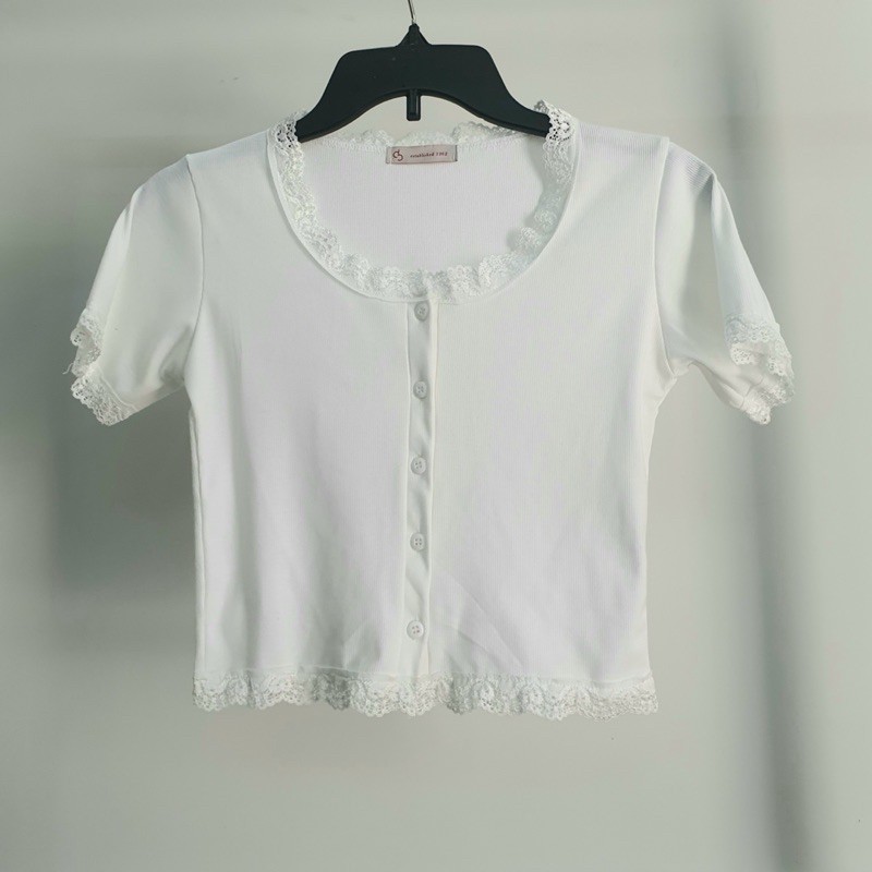 ÁO CROP CỔ VUÔNG VIỀN PHỐI REN DÁNG ÔM SIÊU XINH CÓ HÌNH CHỤP THẬT
