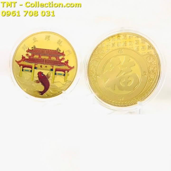 Xu Cá Chép Vượt Vũ Môn In Màu; Đường kính của đồng xu là 4cm - SP005190