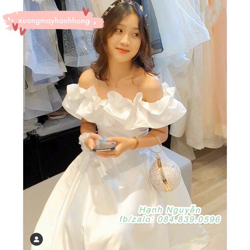 Đầm trắng trễ vai tiểu thư công chúa, Váy trắng xoè bồng sang chảnh | BigBuy360 - bigbuy360.vn