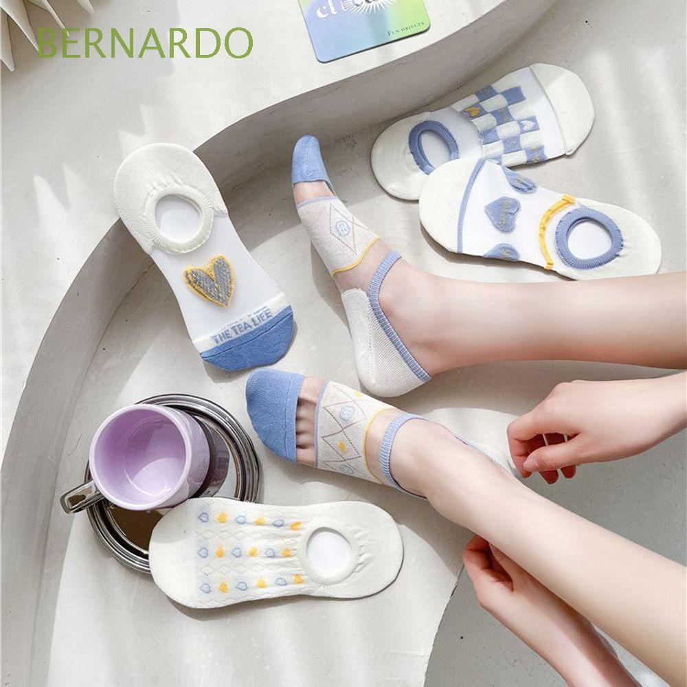Bernardo Vớ Cotton Lụa Cổ Thấp Vô Hình Họa Tiết Kẻ Sọc Thời Trang Phong Cách Harajuku Nhật Bản Dành Cho Nữ