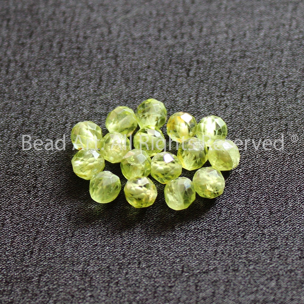 3.5MM Đá Peridot Xanh Lá  Giác Cắt, Mộc, Hoả, Đá Phối Vòng Tay Phong Thuỷ, Chuỗi Hạt S30