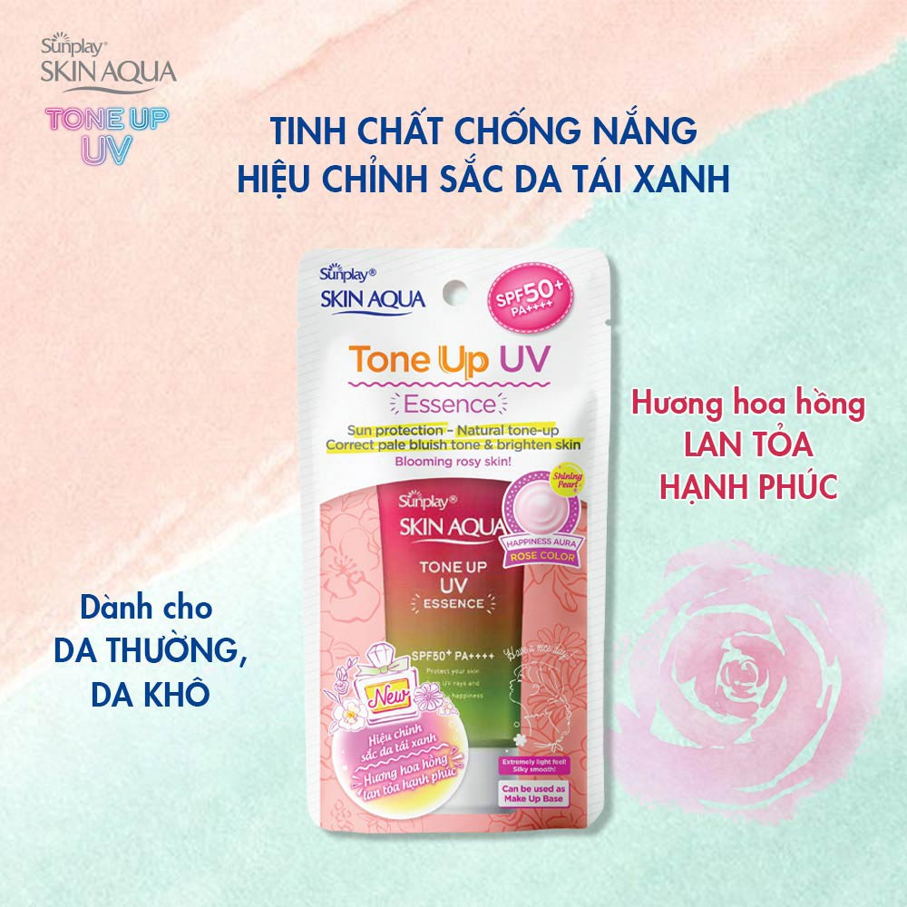 Tinh Chất Chống Nắng Nâng Tông Sunplay Skin Aqua Tone Up UV Essence Happiness Aura (Rose) 50g