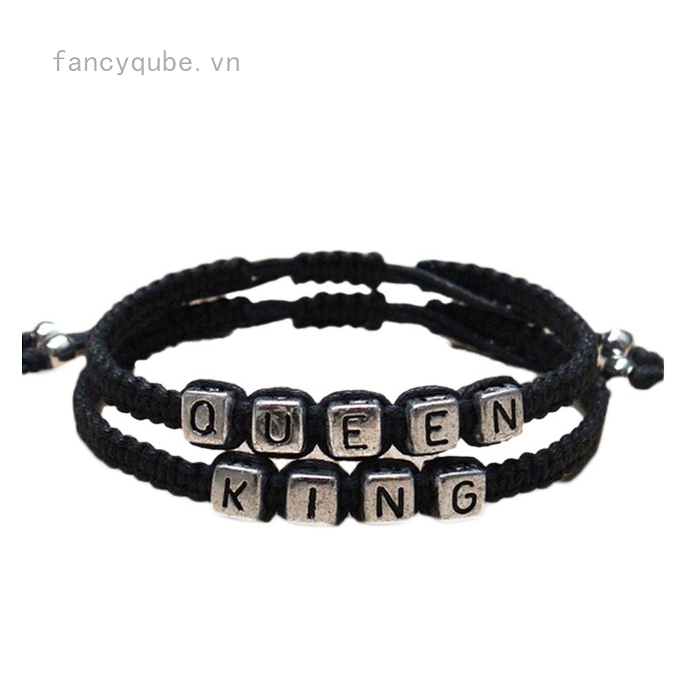 Vòng tay thời trang khắc chữ King và Queen lãng mạn cho các cặp đôi