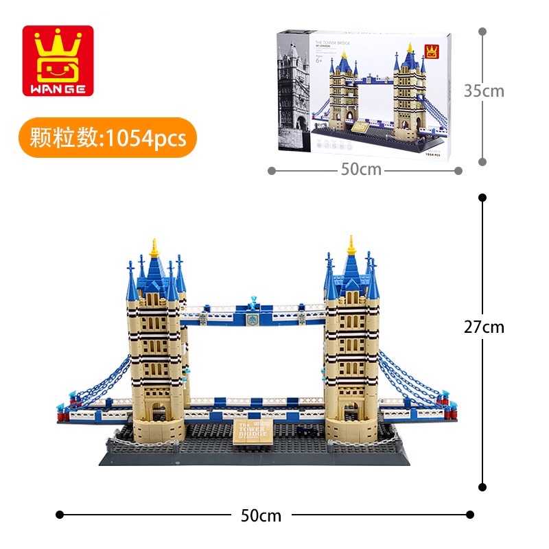 Lắp ráp mô hình cầu tháp - Wange 5215 Xếp Hình Kiến Trúc Cầu Tháp London Tower Bridge 969 Mảnh
