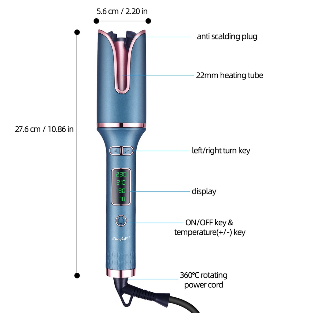 Ckeyin Máy Uốn Tóc Tự Động 4 Tốc Độ 22mm HS518