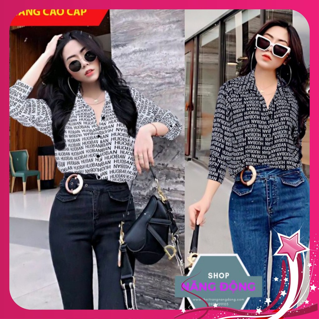 Sơ Mi Form Rộng 🎁FREESHIP🎁Giảm 45k Khi Mua Từ 500k - Áo sơ mi form rộng tay dài họa tiết chử xinh xắn TA397