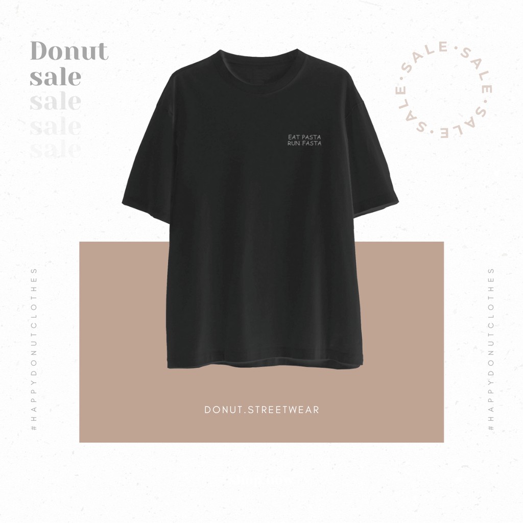 Áo thun thêu cotton unisex Eat pasta, run fasta