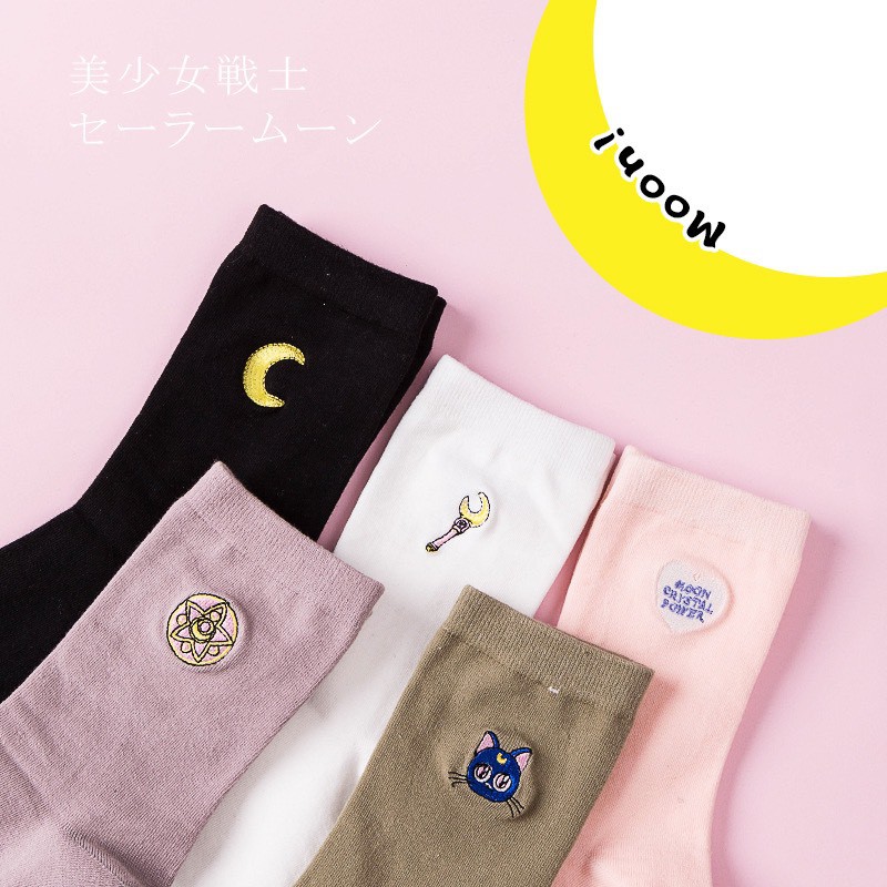 Tất nữ cổ cao Mivino vớ cute in hình mèo mặt trăng ngộ nghĩnh TN48