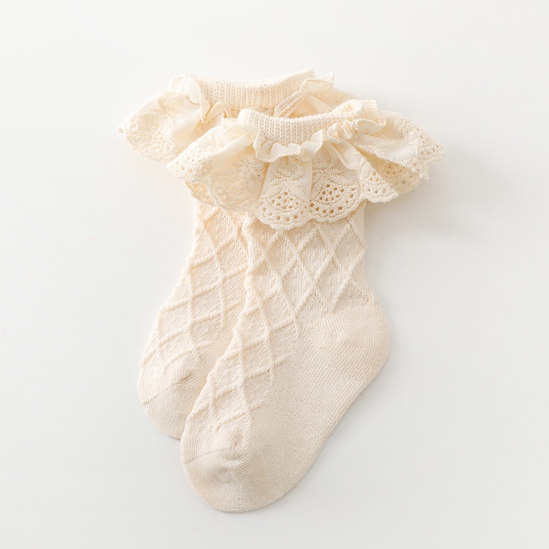 Vớ Cotton Mềm Phối Ren Nhún Bèo Kiểu Công Chúa Ngọt Ngào Thời Trang Xuân Thu Cho Bé Gái Sơ Sinh