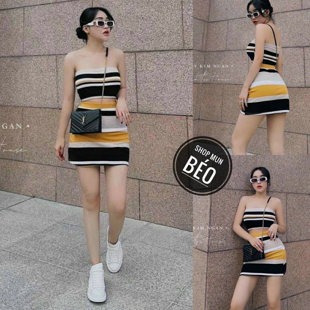 [MẪU MỚI] Set Váy Kẻ Ngang Kèm Áo Croptop Thun Borip Thích Hợp Mặc Đi Tiệc Đi Làm Đi Chơi Phù Hợp Với Mọi Phong Cách