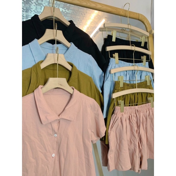 Set bộ áo croptop CÚC CHÉO mix quần short giả váy ống rộng (Ảnh thật)