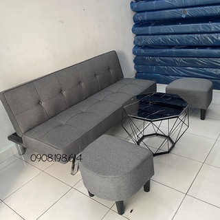 Bộ bàn ghế Sofa Phòng Khách 4 món - Ghế Salon Giường - Sofa Bed cao cấp vải bố màu xám