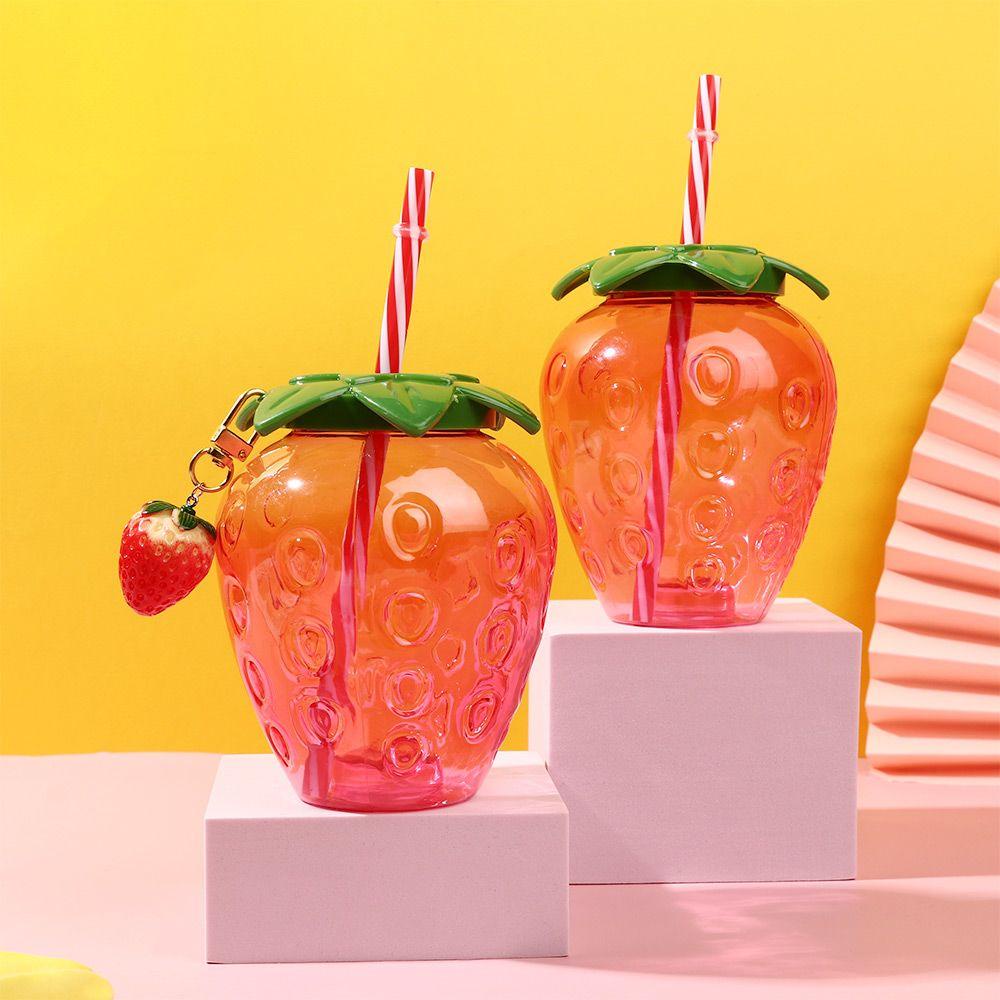 ORIENTLII Bình Nước Hình Trái Dâu 500ml Kèm Ống Hút