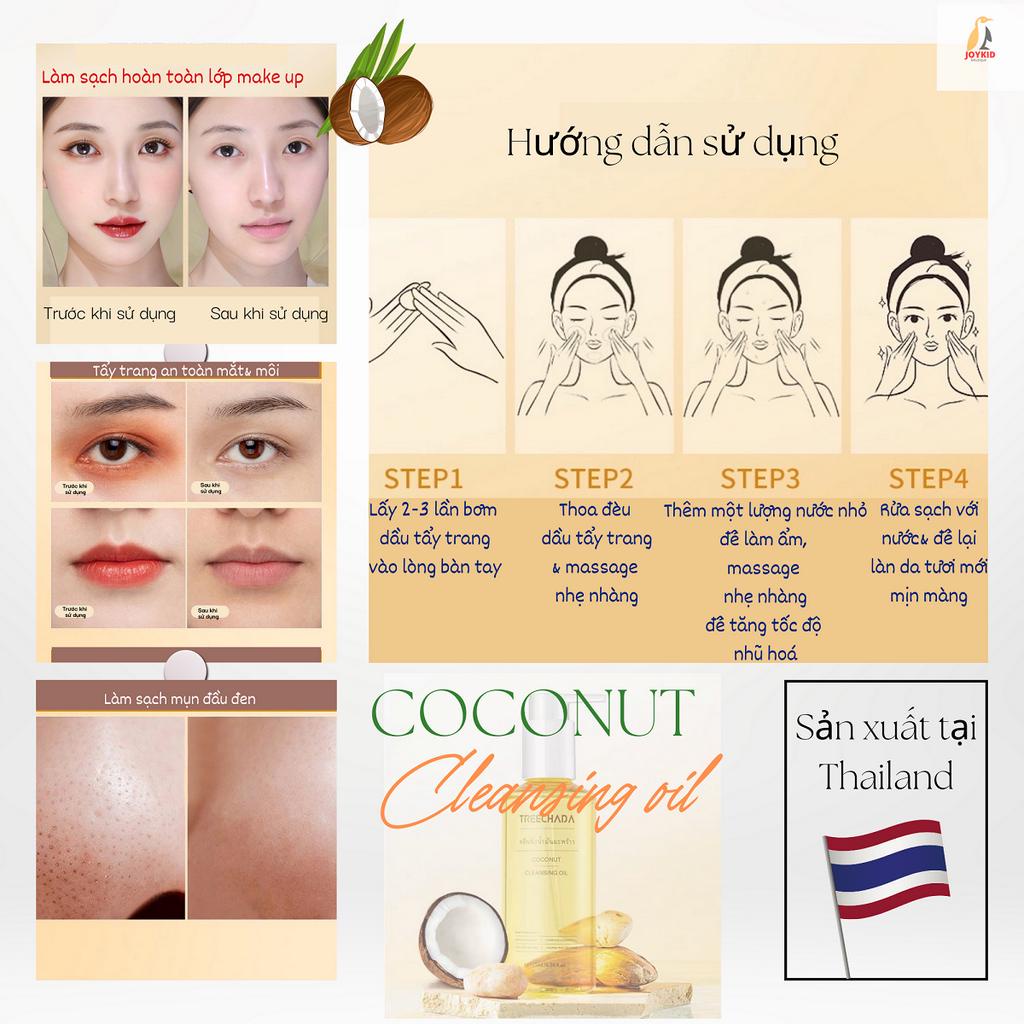 Dầu tẩy trang Treechada Coconut Cleasing Oil Thái Lan chiết xuất dầu dừa làm sạch sâu, dưỡng ẩm cho mọi loại da 100ml