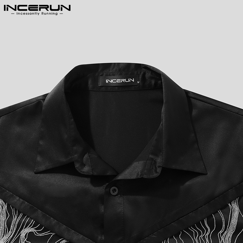 Áo sơ mi INCERUN tay dài cổ bẻ phối tua rua kim loại thời trang dành cho nam