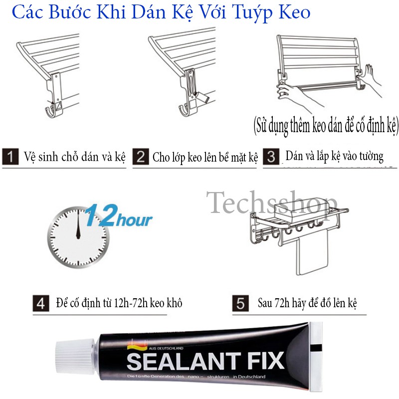 Keo Dán Sealant Fix Cho Kệ Inox, Kệ Nhôm Không Cần Khoan Vít Loại Tuýp Lớn 40gr - Tuýp Keo Dán Kệ Nhà TắmTiện Lợi