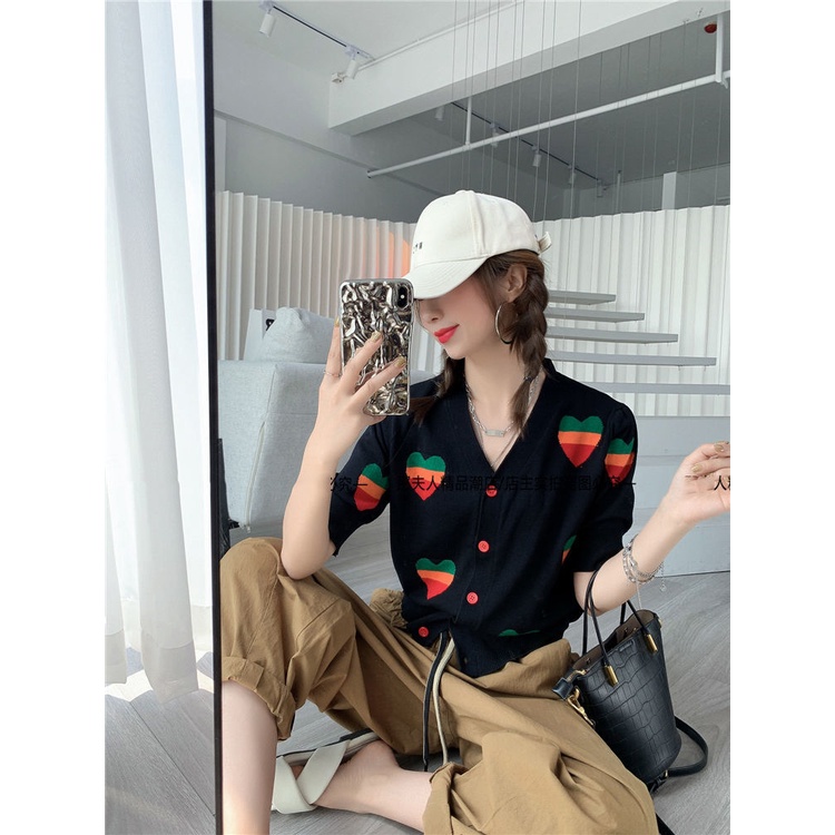 Áo Khoác Cardigan Dệt Kim Mỏng Tay Ngắn Cổ Chữ V Thời Trang Mùa Hè Cho Nữ