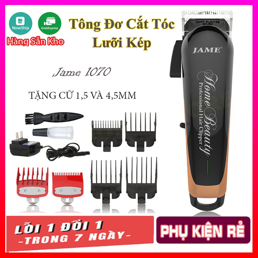 Tông đơ cắt tóc lưỡi kép chuyên nghiệp jame 1070 công suất 10w+tặng cữ 1,5 và 4,5 mm cao cấp chuyên nghiệp