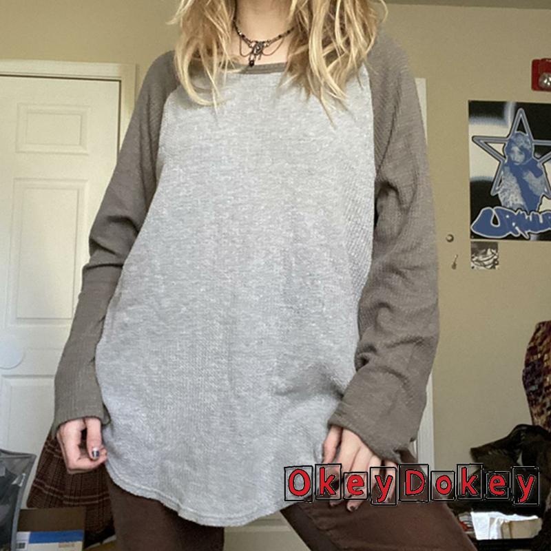 Áo Thun Cổ Tròn y2k Màu Sắc Tương Phản Thời Trang Cho Nữ