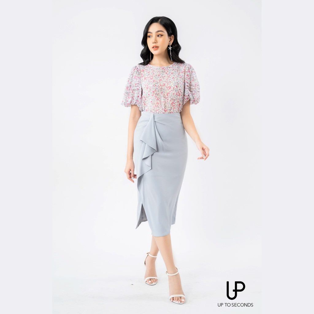 Chân Váy Midi UP TO SECONDS Chân Váy Xếp Nếp Lệch Tà Thiết Kế Thanh Thoát Nhẹ Nhàng - S04211-Sk0383