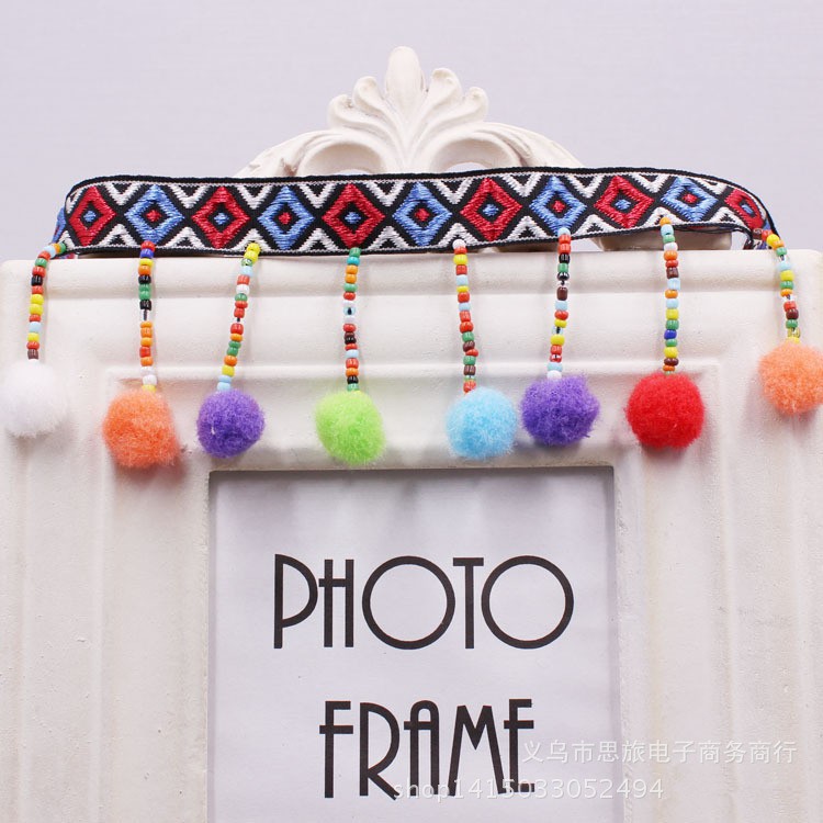 Dây viền trang trí kiểu núm tua cotton phối ren 1 yard cho đồ thủ công