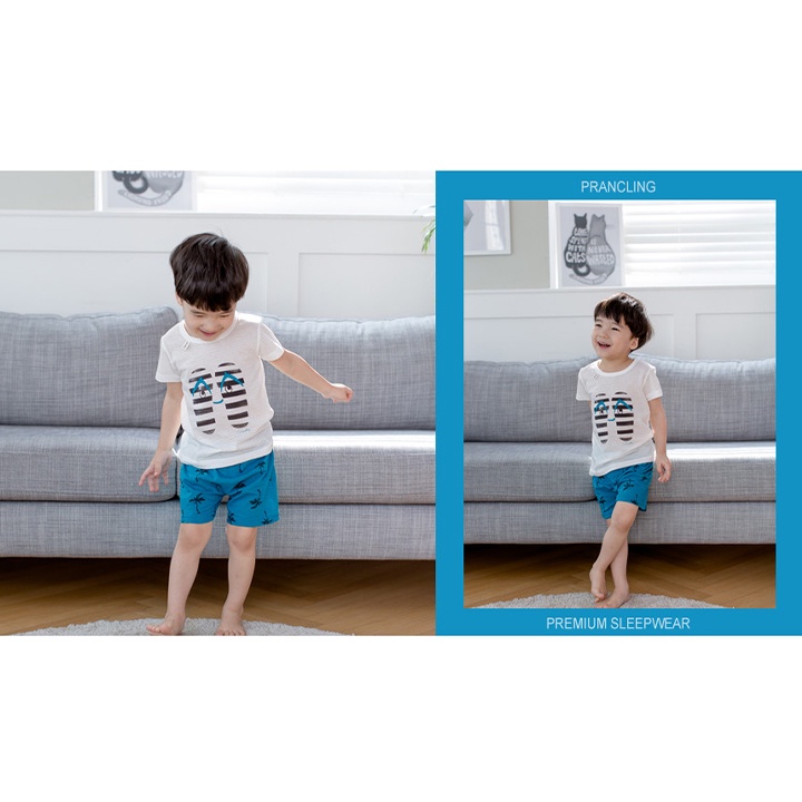 Set Quần Áo Mặc Nhà Vải Thoáng Khi, Họa Tiết Prancling Palmtree Cho Bé Từ 17-20kg - K2V Shop