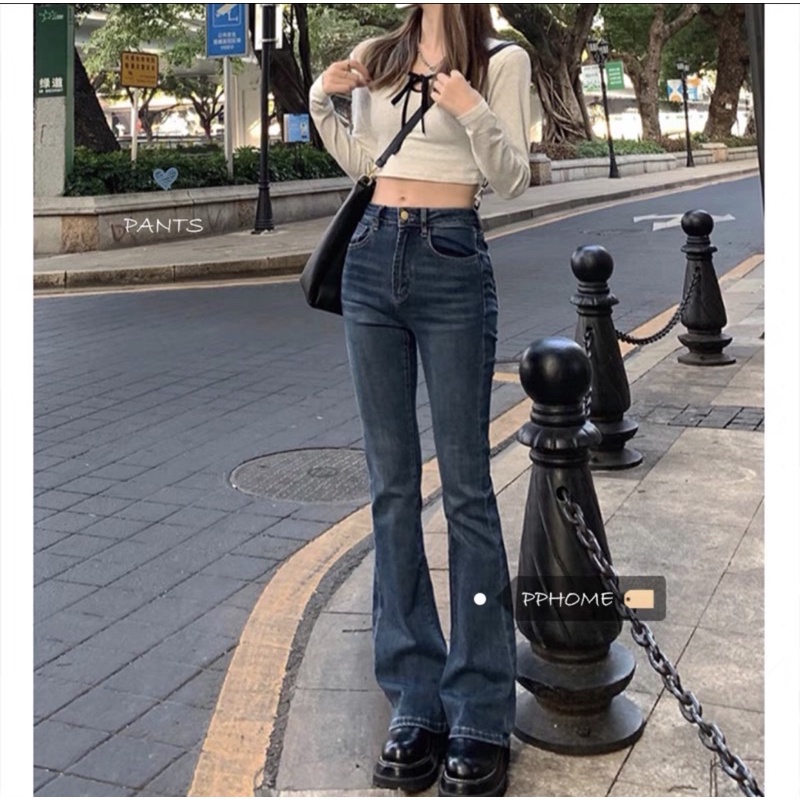 QUẦN JEANS ỐNG LOE CẠP CAO TÔN DÁNG NÂNG HÔNG SIÊU XINH