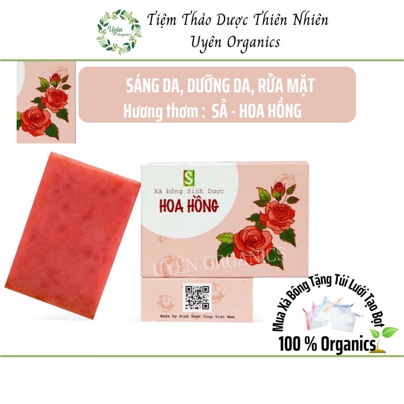 Xà bông hoa hồng thiên nhiên hữu cơ organics handmade an toàn lành tính Bánh 100g