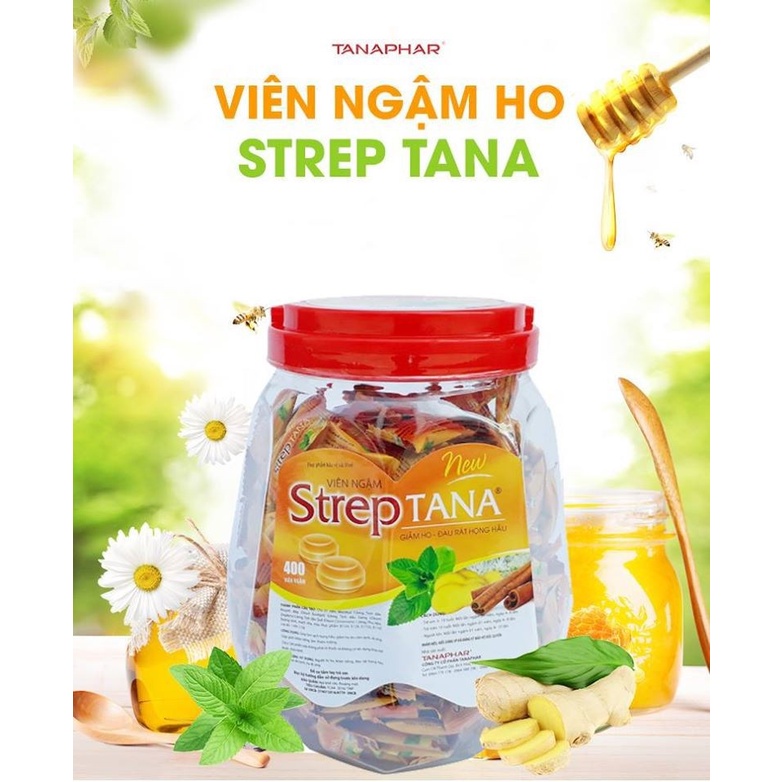 Viên Ngậm Ho Streptana - Kẹo Ngậm Ho Giảm Đau Rát Họng Nguồn gốc thảo dược - Lọ 300 viên