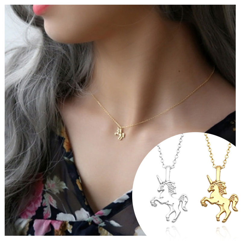 Vòng Cổ Kỳ Lân Gold Color Horse Pendant Necklace for Women Jewelry Animal Unicorn Necklaces Party Jewelry