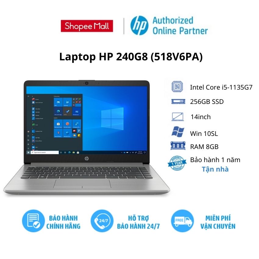 [ELGAME10 giảm 10% tối đa 2TR] Laptop HP 240G8 (518V6PA)/Core i5/ RAM 8 GB/ 256GB SSD 14Inch FHD/ 3Cell 41Wh/ Win 10