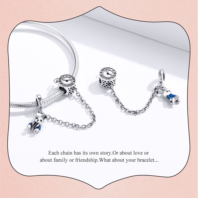 BAMOER Vòng Tay Charm Mặt Hình Thỏ Và Đồng Hồ Bằng Bạc 925 Thật SCC1443